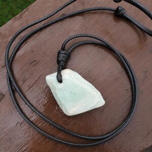 Real Genuine Amazonite Raw Stone Chunk Necklace Leather Cord